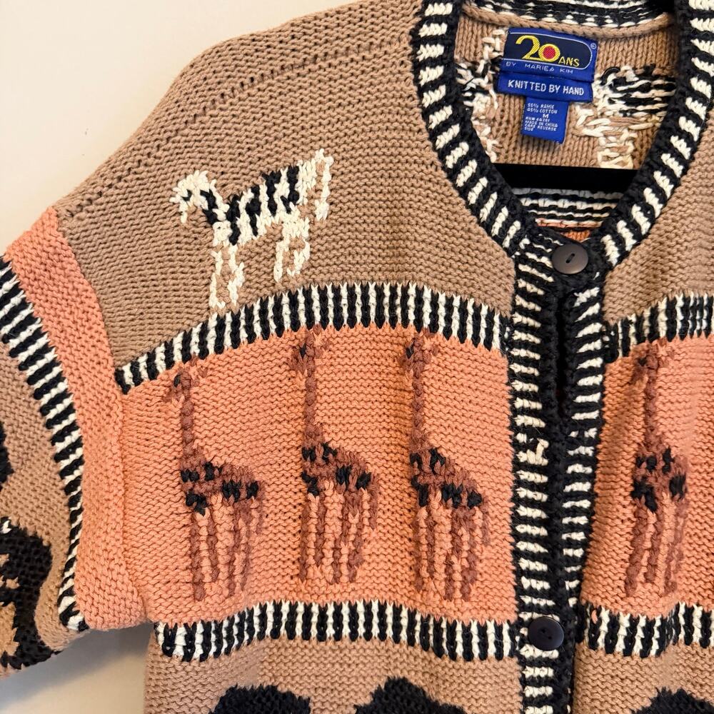 Vintage 20 Ans by Mariea Kim Sweater Cardigan M Brown Hand Knit African Bohemian - Picture 4 of 9
